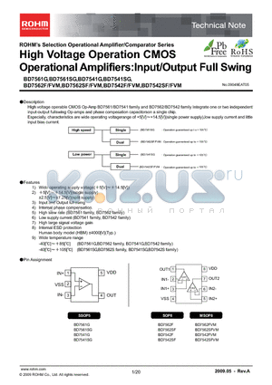BD7542SF datasheet - High Voltage Operation CMOS Operational Amplifiers:Input/Output Full Swing