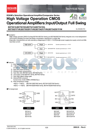 BD7561G datasheet - High Voltage Operation CMOS Operational Amplifiers:Input/Output Full Swing