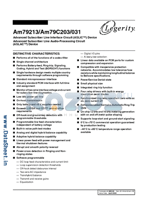 AM79C031 datasheet - Advanced Subscriber Line Interface Circuit (ASLIC) Device