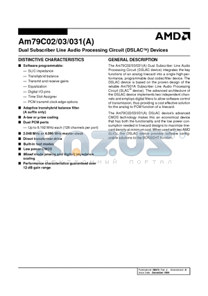 AM79C031A datasheet - Dual Subscriber Line Audio Processing Circuit (DSLAC) Devices