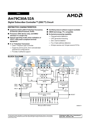 AM79C30A datasheet - Digital Subscriber Controller (DSC) Circuit