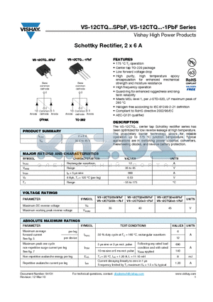 12CTQ035-1TRLPBF datasheet - Schottky Rectifier, 2 x 6 A