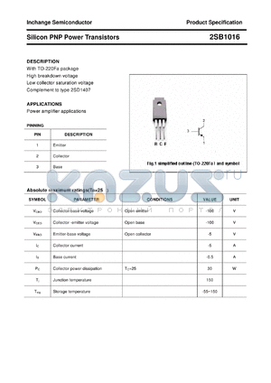 2SB1016 datasheet - Silicon PNP Power Transistors