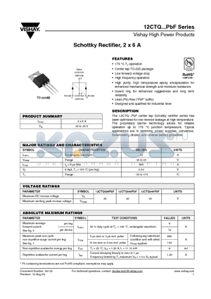 12CTQ035PBF datasheet - Schottky Rectifier, 2 x 6 A