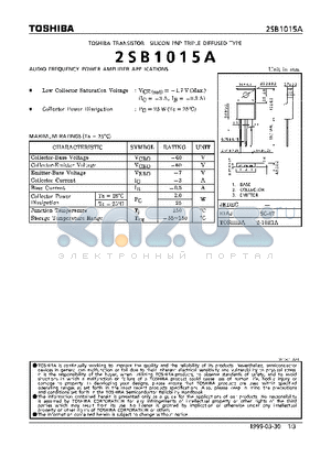 2SB1015A datasheet - TRANSISTOR (AUDIO FREQUENCY POWER AMPLIFIER APPLICATIONS)