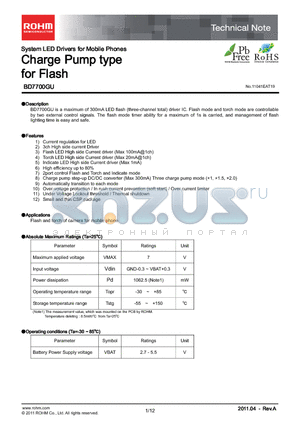 BD7700GU datasheet - Charge Pump type for Flash