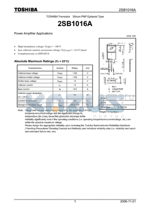 2SB1016A_07 datasheet - Power Amplifier Applications