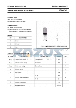 2SB1017 datasheet - Silicon PNP Power Transistors