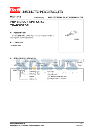 2SB1017G-X-TF3-T datasheet - PNP SILICON EPITAXIAL TRANSISTOR