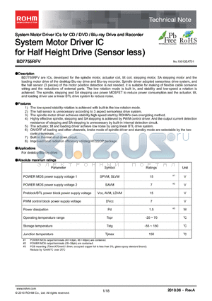 BD7755RFV datasheet - System Motor Driver IC for Half Height Drive (Sensor less)