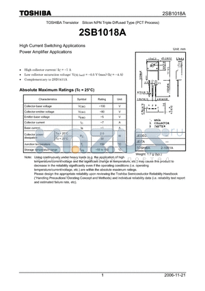 2SB1018A_06 datasheet - Silicon NPN Triple Diffused Type (PCT Process)