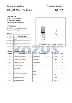 2SB1019 datasheet - Silicon PNP Power Transistors