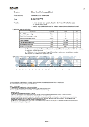 BD7790KVT datasheet - Silicon Monolithic Integrated Circuit