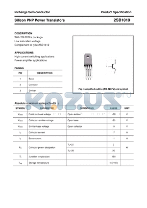 2SB1019 datasheet - Silicon PNP Power Transistors