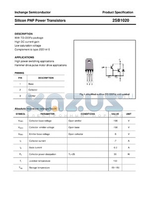 2SB1020 datasheet - Silicon PNP Power Transistors