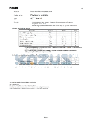 BD7791KVT datasheet - Silicon Monolithic Integrated Circuit