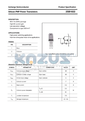 2SB1022 datasheet - Silicon PNP Power Transistors