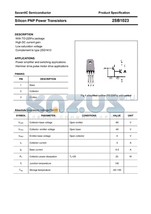 2SB1023 datasheet - Silicon PNP Power Transistors