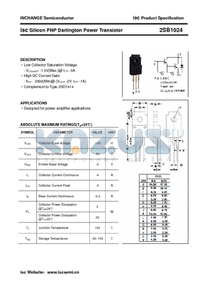 2SB1024 datasheet - isc Silicon PNP Darlington Power Transistor