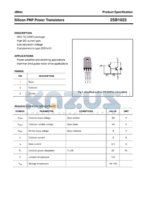 2SB1023 datasheet - Silicon PNP Power Transistors