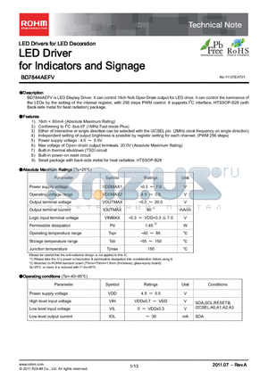 BD7844AEFV-E2 datasheet - LED Driver for Indicators and Signage