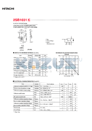 2SB1031K datasheet - LOW FREQUENCY POWER AMPLIFIER COMPLEMENTARY PAIR WITH 2SD1435K
