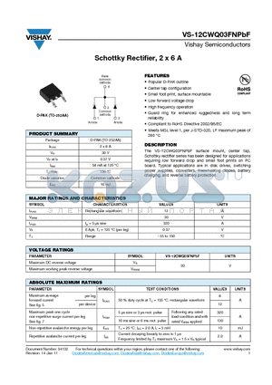 12CWQ03FNPBF datasheet - Schottky Rectifier, 2 x 6 A