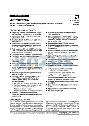 AM79C970A datasheet - PCnet-PCI II Single-Chip Full-Duplex Ethernet Controller for PCI Local Bus Product