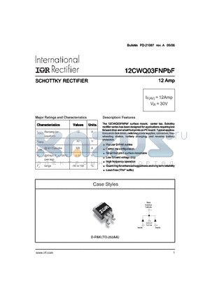 12CWQ03FNPBF datasheet - SCHOTTKY RECTIFIER 12 Amp