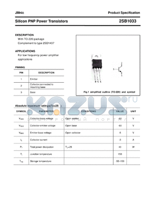 2SB1033 datasheet - Silicon PNP Power Transistors