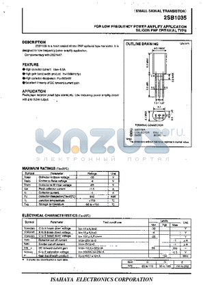 2SB1035 datasheet - SMALL-SIGNAL TRANSISTOR FOR LOW FREQUENCY POWER AMPLIFY APPLICATION