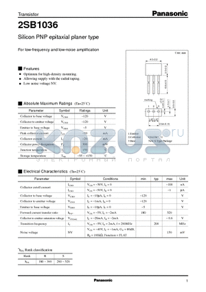2SB1036 datasheet - Silicon PNP epitaxial planer type(For low-frequency and low-noise amplification)