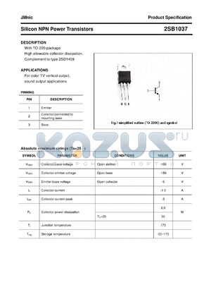 2SB1037 datasheet - Silicon NPN Power Transistors