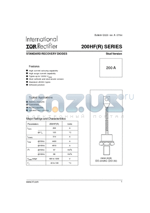 200HF120MSV datasheet - STANDARD RECOVERY DIODES  Stud Version