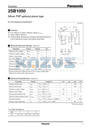 2SB1050 datasheet - Silicon PNP epitaxial planer type(For low-frequency amplification)