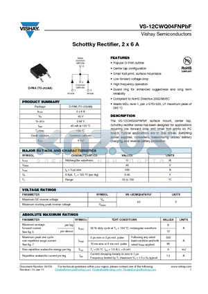 12CWQ04FNPBF datasheet - Schottky Rectifier, 2 x 6 A