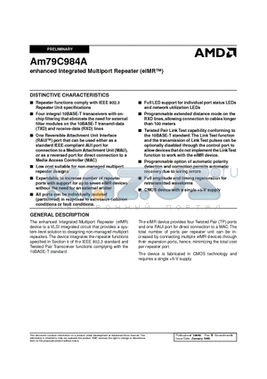 AM79C984A datasheet - enhanced Integrated Multiport Repeater (eIMR)