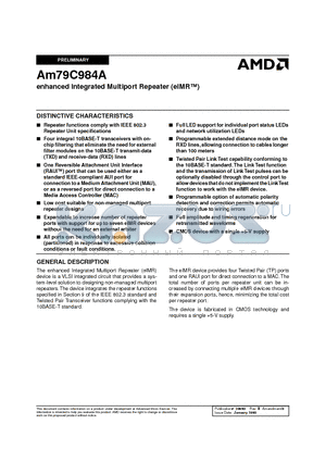 AM79C984AJC datasheet - enhanced Integrated Multiport Repeater (eIMR)