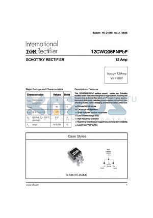 12CWQ06FNTRLPBF datasheet - SCHOTTKY RECTIFIER 12 Amp