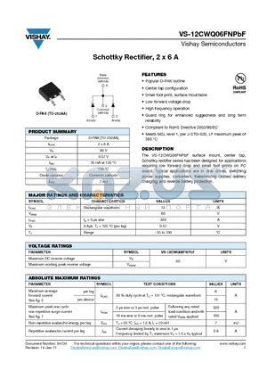 12CWQ06FNTRLPBF datasheet - Schottky Rectifier, 2 x 6 A