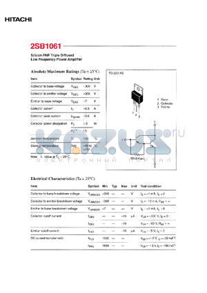 2SB1061 datasheet - Silicon PNP Triple Diffused Low Frequency Power Amplifier