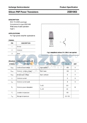 2SB1063 datasheet - Silicon PNP Power Transistors