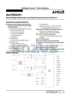 AM79D2251 datasheet - Dual Intelligent Subscriber Line Audio-Processing Circuit (ISLAC)