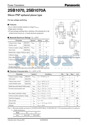 2SB1070 datasheet - For Low-Voltage Switching