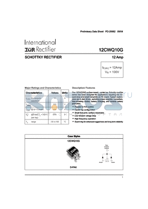 12CWQ10GTRRPBF datasheet - The 12CWQ10G surface mount, center tap, Schottky rectifier series has been designed for applications requiring low for forward