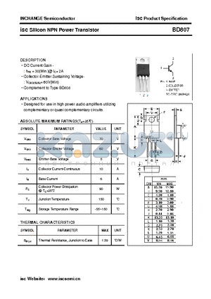 BD807 datasheet - isc Silicon NPN Power Transistor