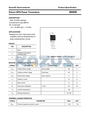 BD809 datasheet - Silicon NPN Power Transistors