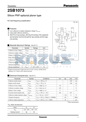 2SB1073 datasheet - Silicon PNP epitaxial planer type(For low-frequency amplification)