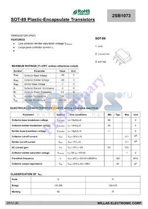 2SB1073 datasheet - SOT-89 Plastic-Encapsulate Transistors