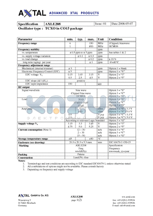 AXLE208 datasheet - TCXO